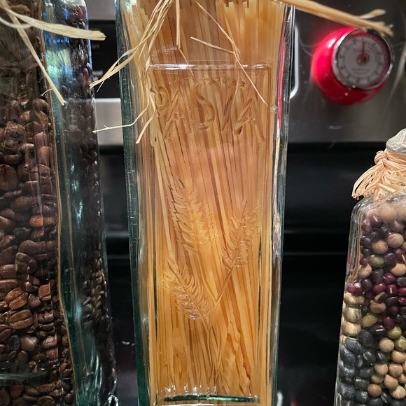 Coffee Pasta Beans thick glass canisters olive oil vintage farmhouse rustic rare - Picture 8 of 8